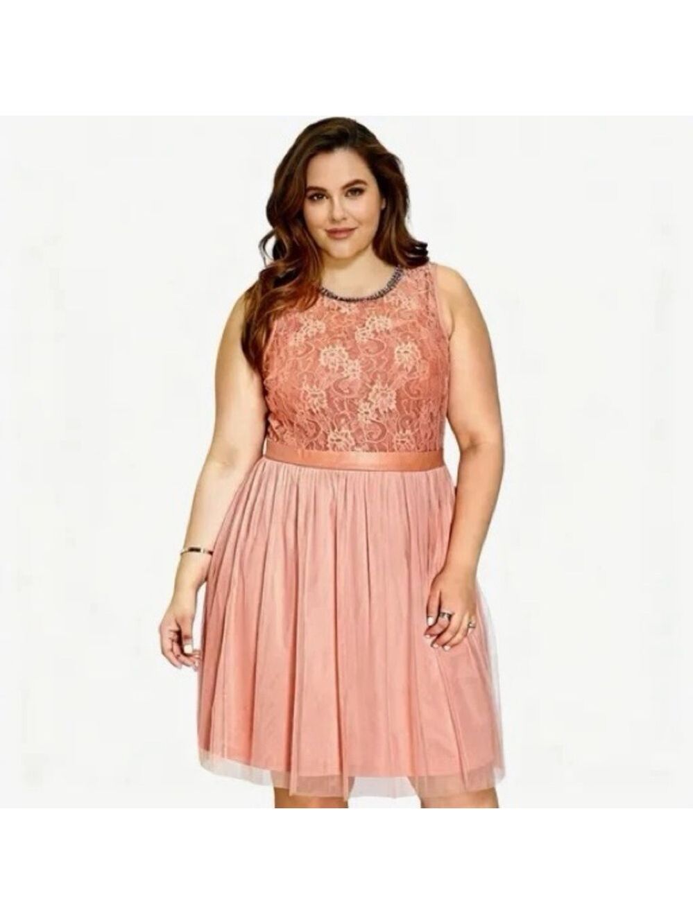 Forever 21 + Plus Sizes Elegant Dusty Pink Lace & Tulle Dress